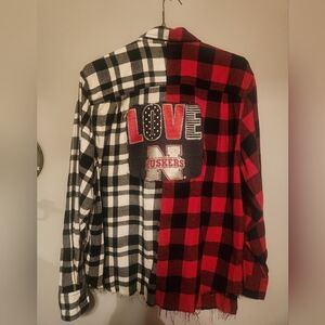 Upcycked Red and Black Plaid Flannel Shirt Nebraska HUSKERS